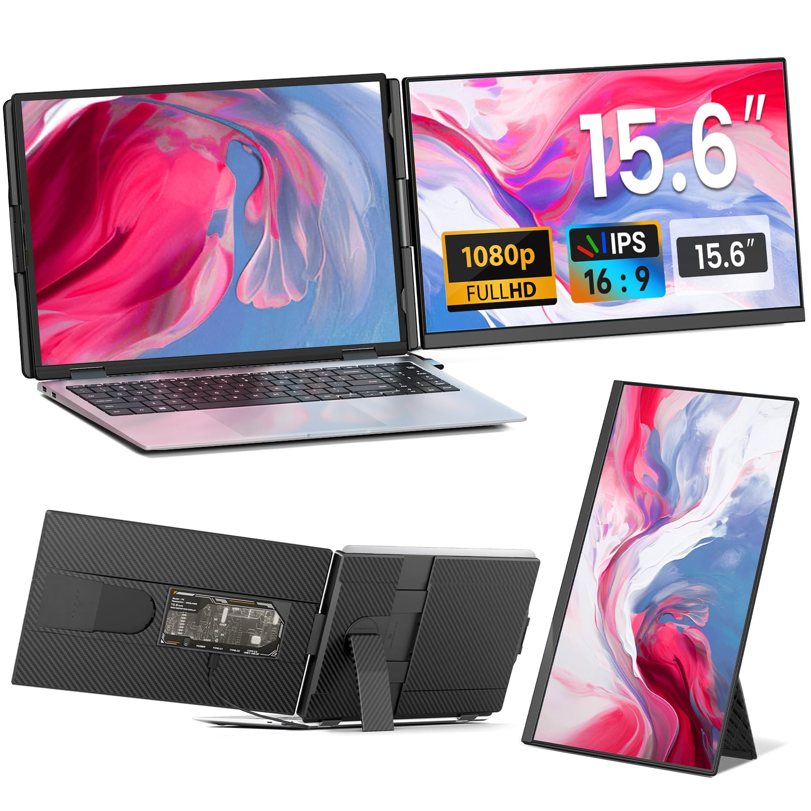 Cevaton Laptop Screen Extender   15.6'' Fhd 1080P Portable Monitor For Laptop, Detachable & Plug And Play Dual Laptop Monitor Ex